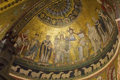 Mozaika Maryi i Chrystusa w apsydzie bazyliki na Zatybrzu